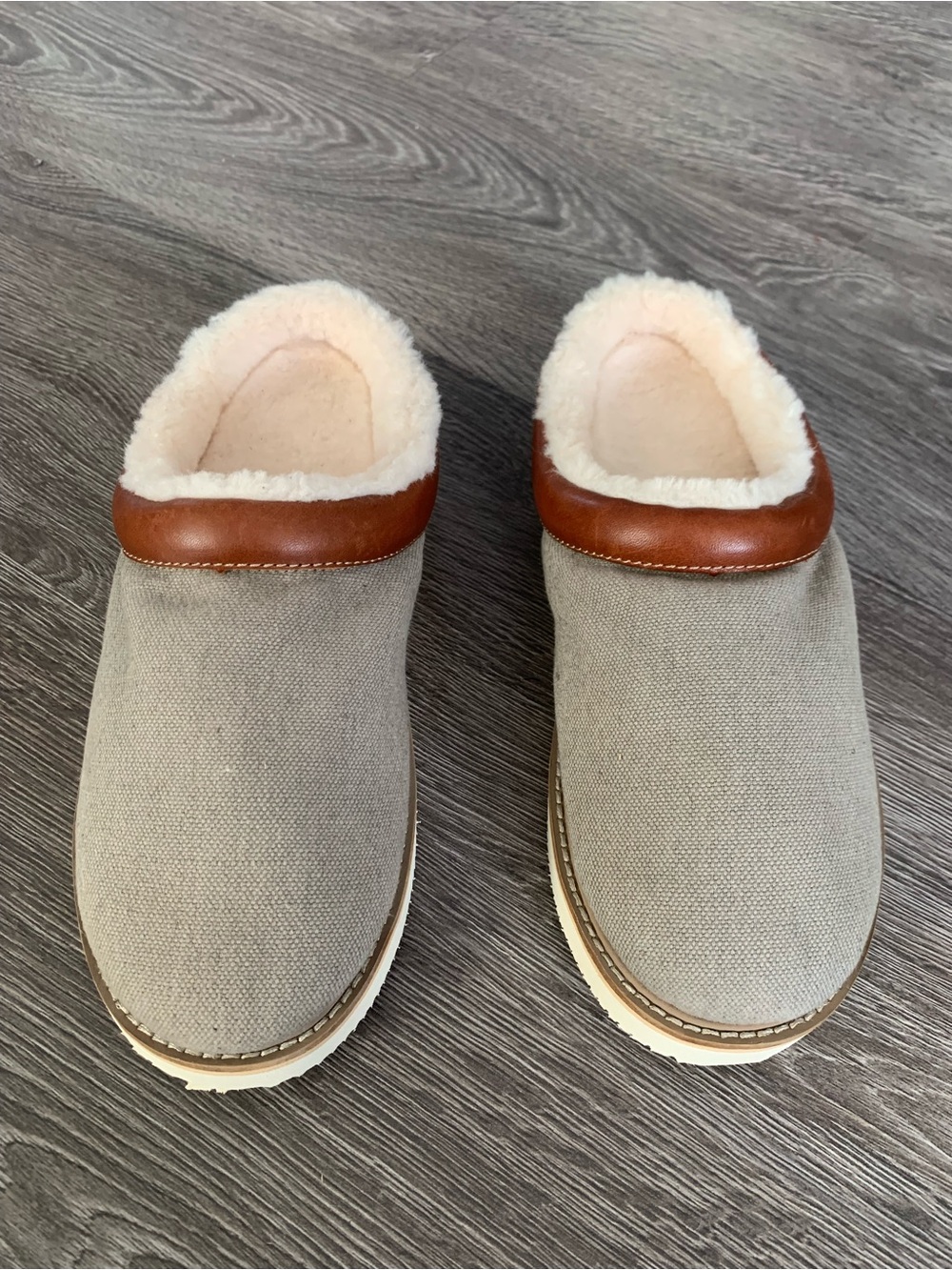 Sanuk Men's Canvas Faux-Shearling Clog Slippers with Brown Trim